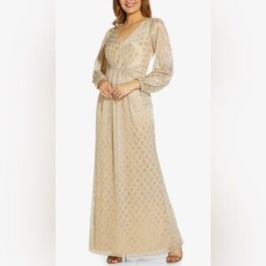 NWT Adrianna Papell Long Sleeve Metallic Foil Gown size 8